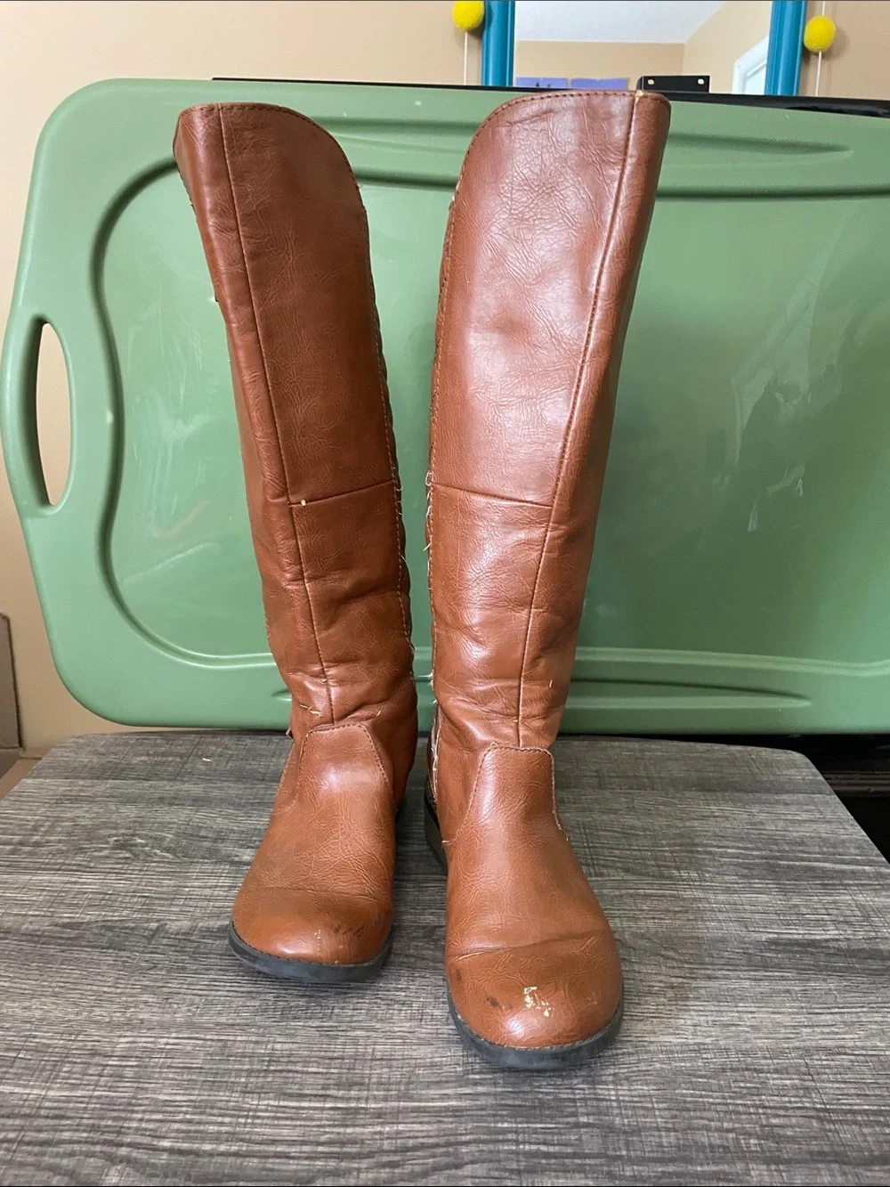 Quilted Over-the-Knee Riding Boots in Cognac Brown